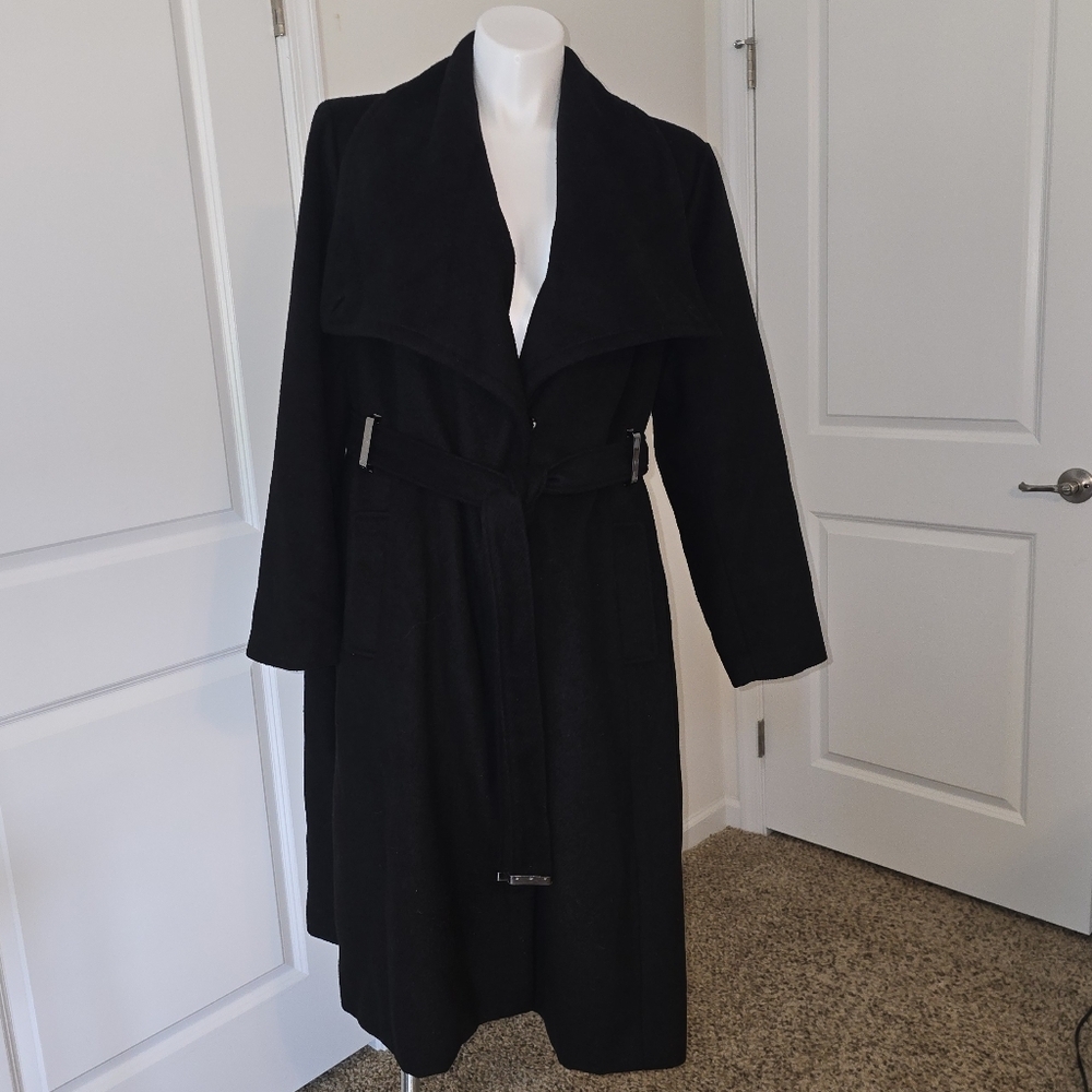 Jennifer Lopez Belted Black Wool Trench Coat